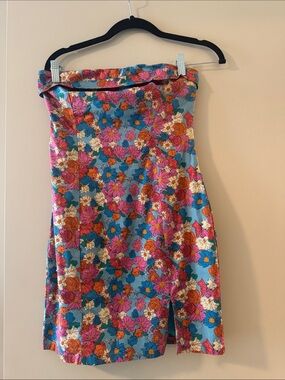 Hello Molly Blue Floral Strapless Midi Dress